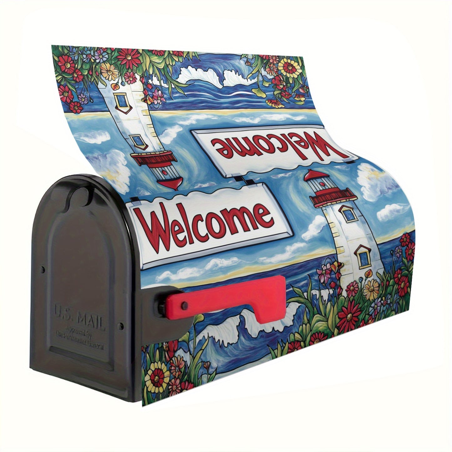 Lighthouse with Florals Mailbox Cover – Magnetic, 18" x 21"