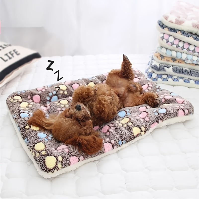 Flannel Plush Pet Mattress – Cozy Paw Print Design for Small Dogs