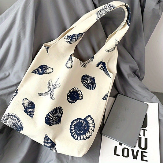 Nautical Seashell & Starfish Canvas Tote