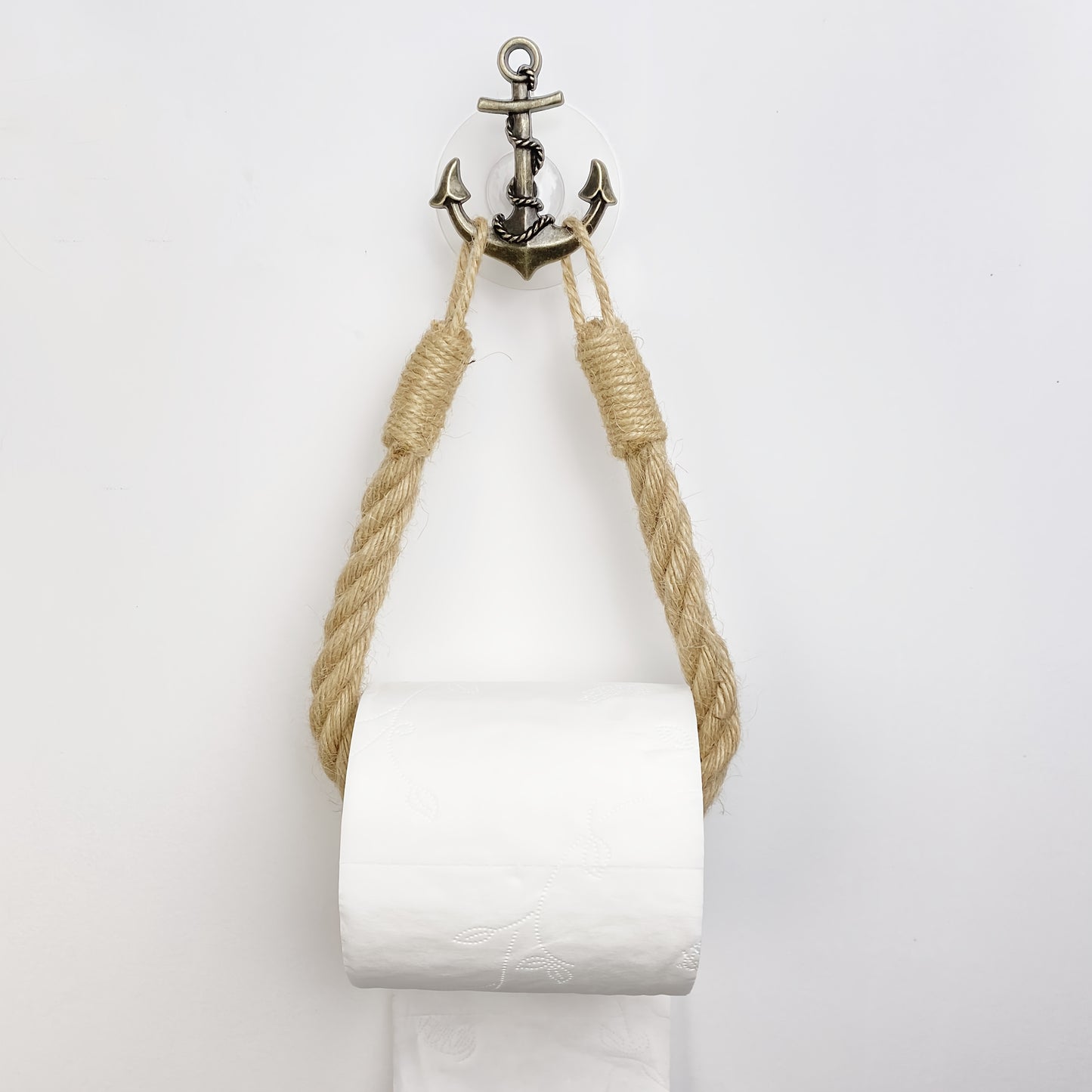 Nautical Anchor Jute Toilet Paper Holder – Rustic, No-Drill, Retro Bathroom Hardware