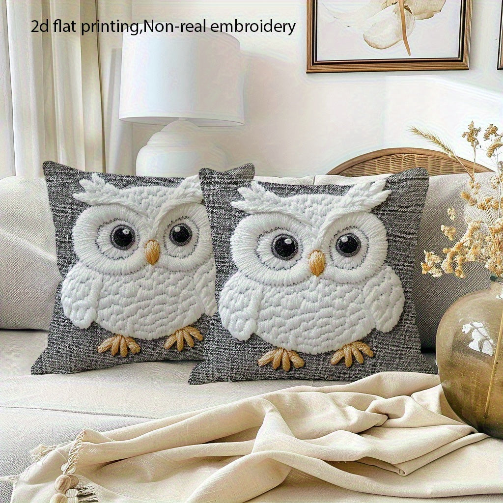 White Owl Pillow Cover – Farmhouse-Inspired Print Design, 16x16