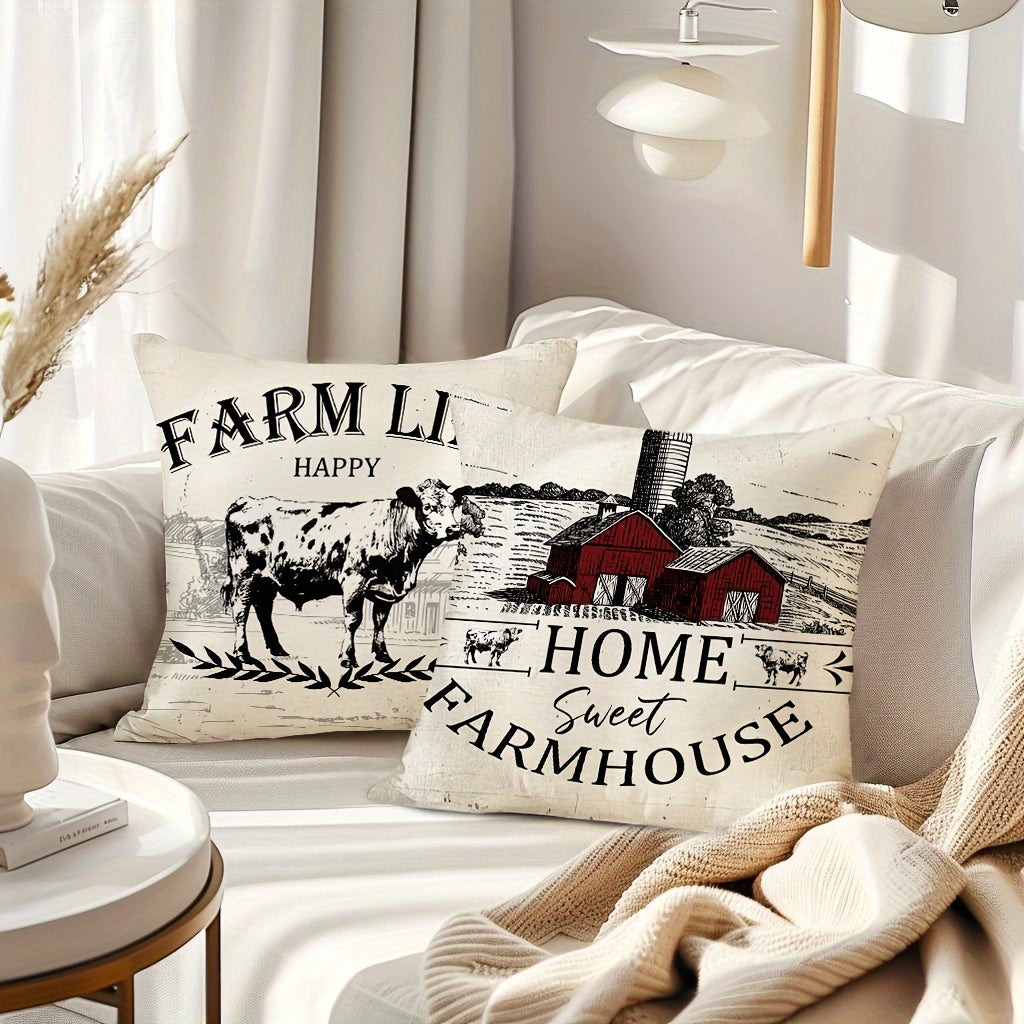 Vintage Farmhouse Pillow Cover – Welcome Farmhouse Barn, 18"x18"