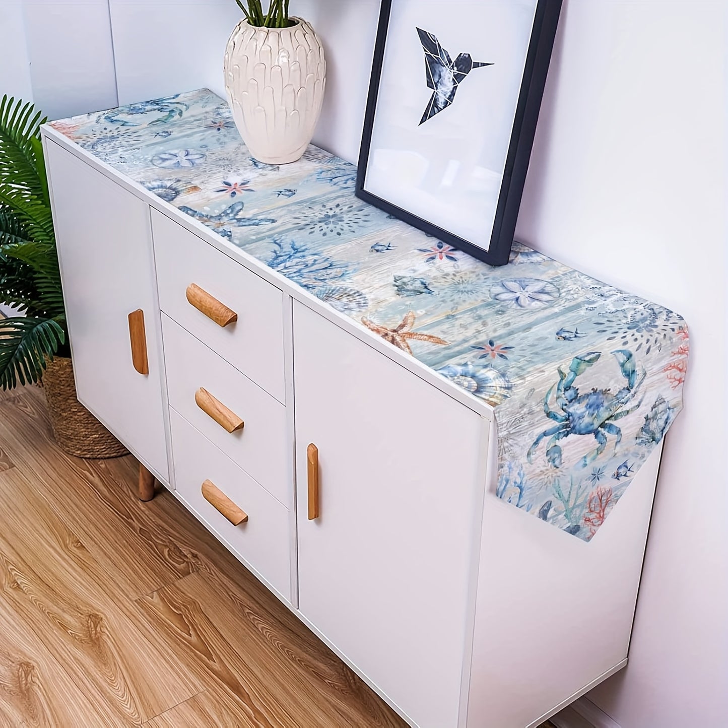 Ocean Coral Table Runner – Coastal Pattern, 13" x 17" / 13" x 72"