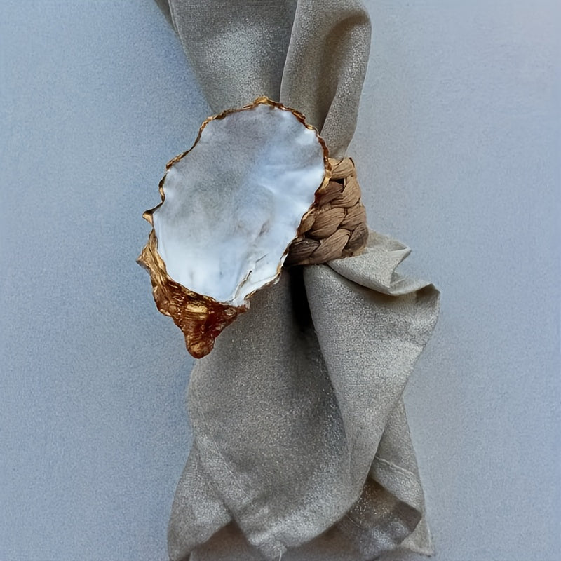 Organic Golden Oyster Wooden Napkin Rings – Coastal Table Decor, Set of 6