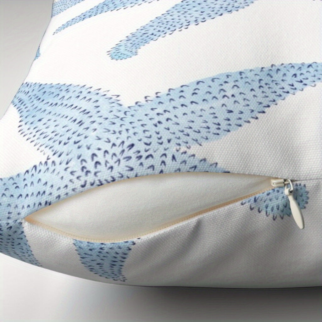 Retro Blue Starfish Coastal Pillow Cover – Blue & White, 16" x 16" & 20" x 20"