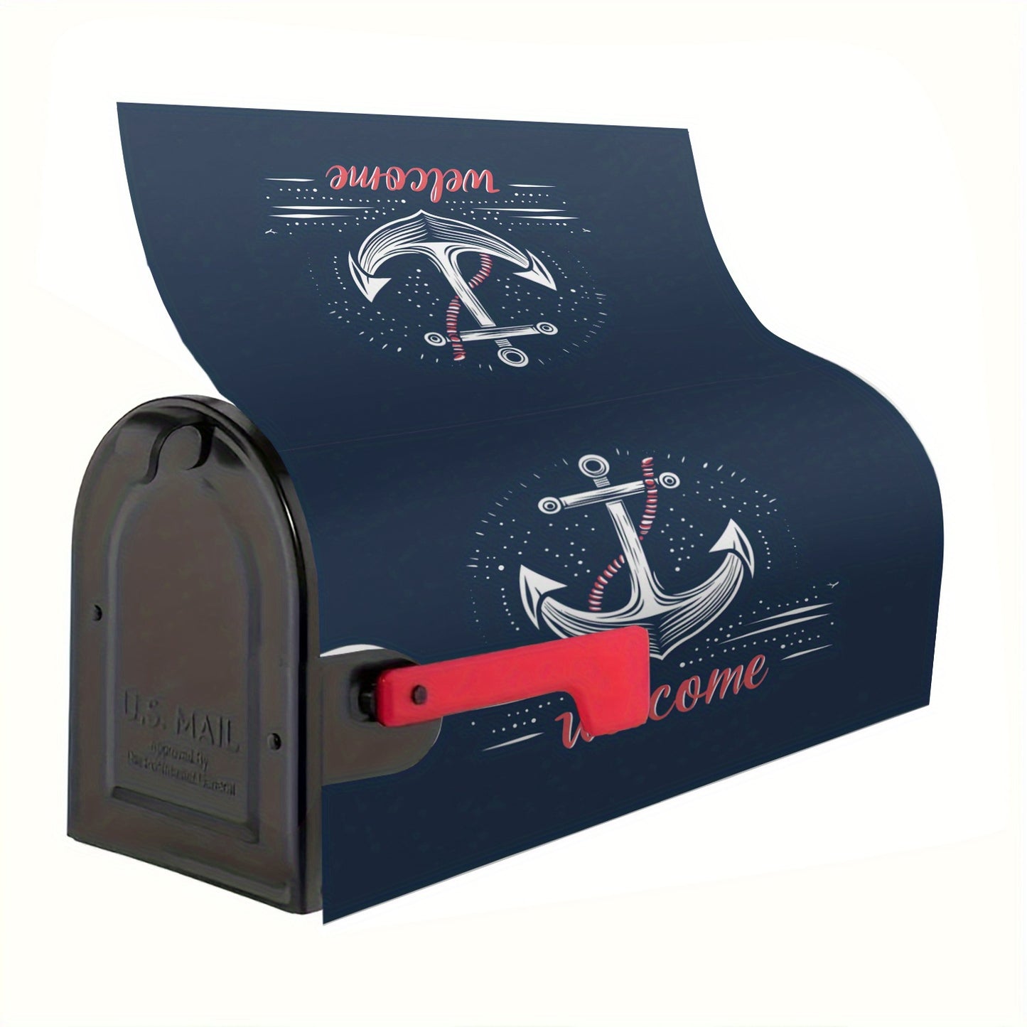 Navy Anchor Mailbox Cover – Magnetic, 18" x 21"