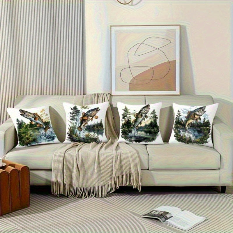 Rustic Trout Fish Pillow Covers – Nature-Inspired Farmhouse Décor, 18x18"