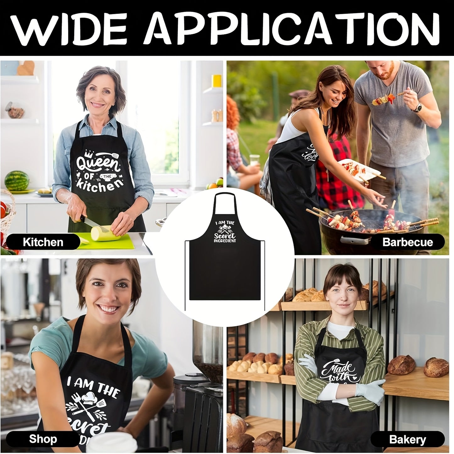Funny Cooking Aprons for Women – Black Apron with Pockets, Plus Size,  (28"x33.5")