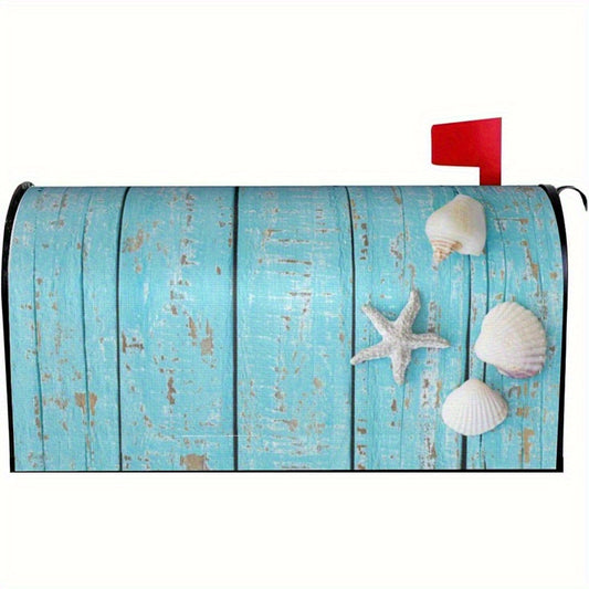 Coastal Mailbox Cover with Buckle Closure – Blue-Green Seashell & Starfish Design