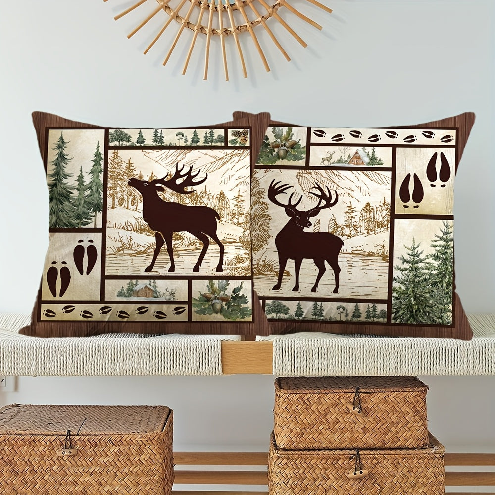 Rustic Bear & Deer Pillow Cover – Deer Facing Left, 18"x18"