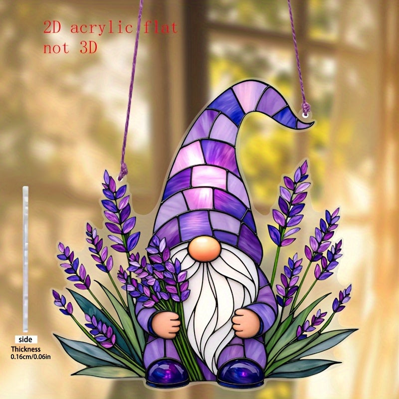 Lavender Gnome Acrylic Suncatcher – Window Hanging, 6"