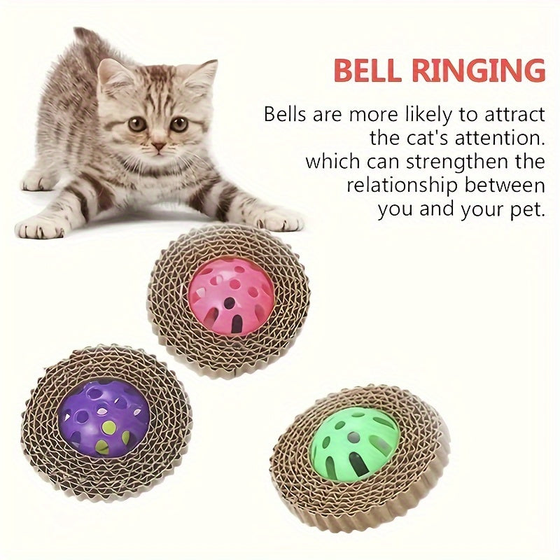 Cat Toy Ball Set – Colorful Corrugated & Plastic Styles, 3-Piece