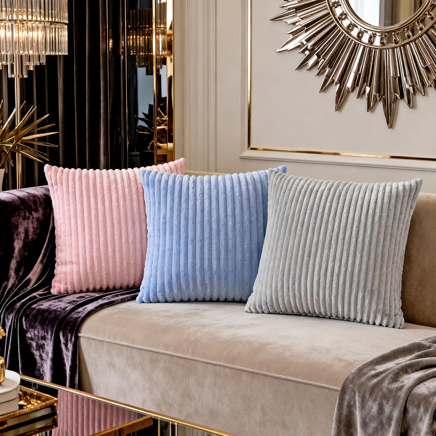 Striped Supersoft Corduroy Pillow Cover – Individual Colors or 3-Piece Set, 18"x18"