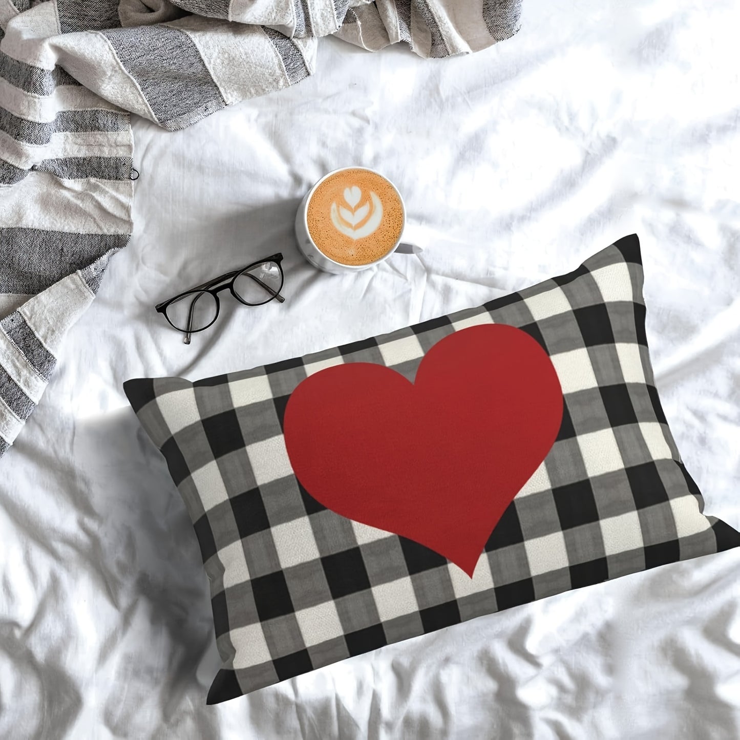 Buffalo Plaid & Red Heart Lumbar Pillow Cover – 12x20