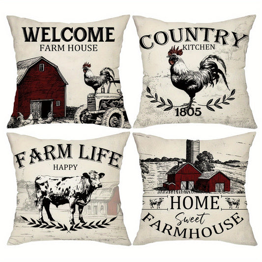 Vintage Rustic Farmhouse Animal Pattern Pillow Covers – Charming Country Décor, 18x18"