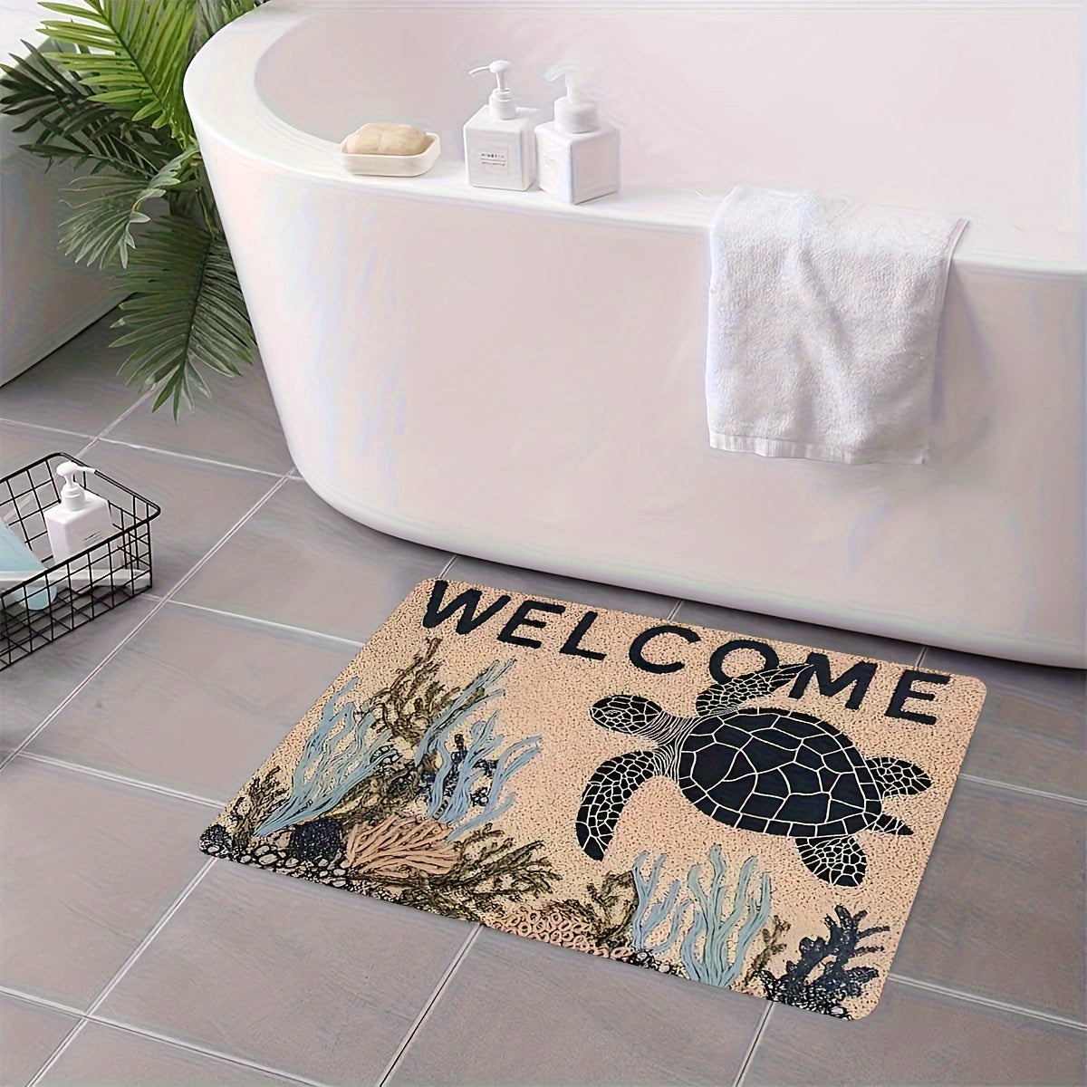 Sea Turtle & Coral Reef Coastal Welcome Mat – 2x2.5'