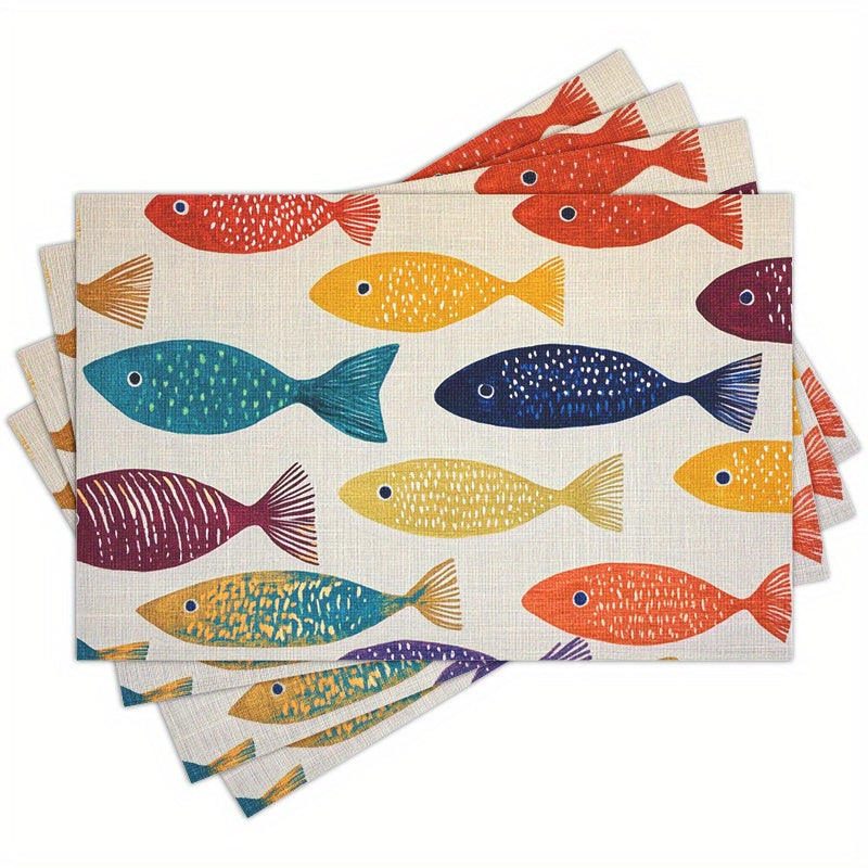 Colorful Fish Placemats – Set of 4 Coastal Table Mats, 12"x18"
