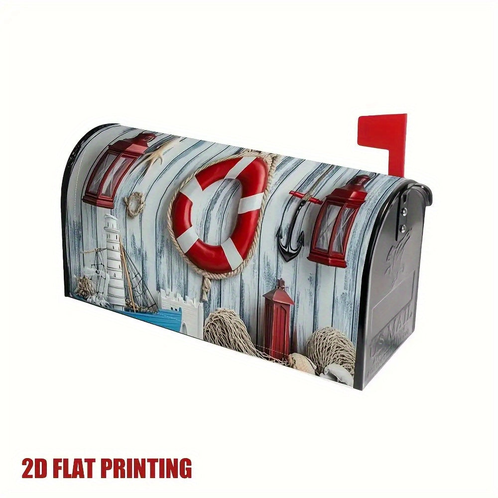 Lifesaver & Red Lantern Mailbox Cover - All-Weather Adjustable Buckle Strap, Standard Size - Coastal Pillows Plus