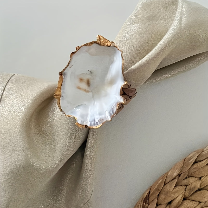 Organic Golden Oyster Wooden Napkin Rings – Coastal Table Decor, Set of 6