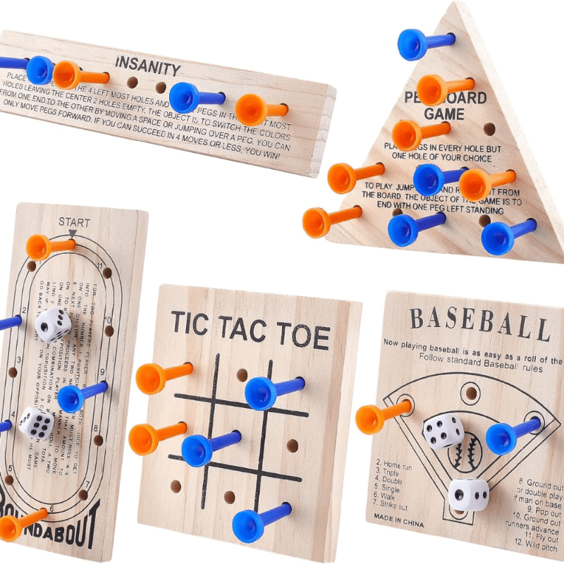 5-in-1 Family Multi-Game Set – Wooden Boards & Travel-Friendly Brain Teasers