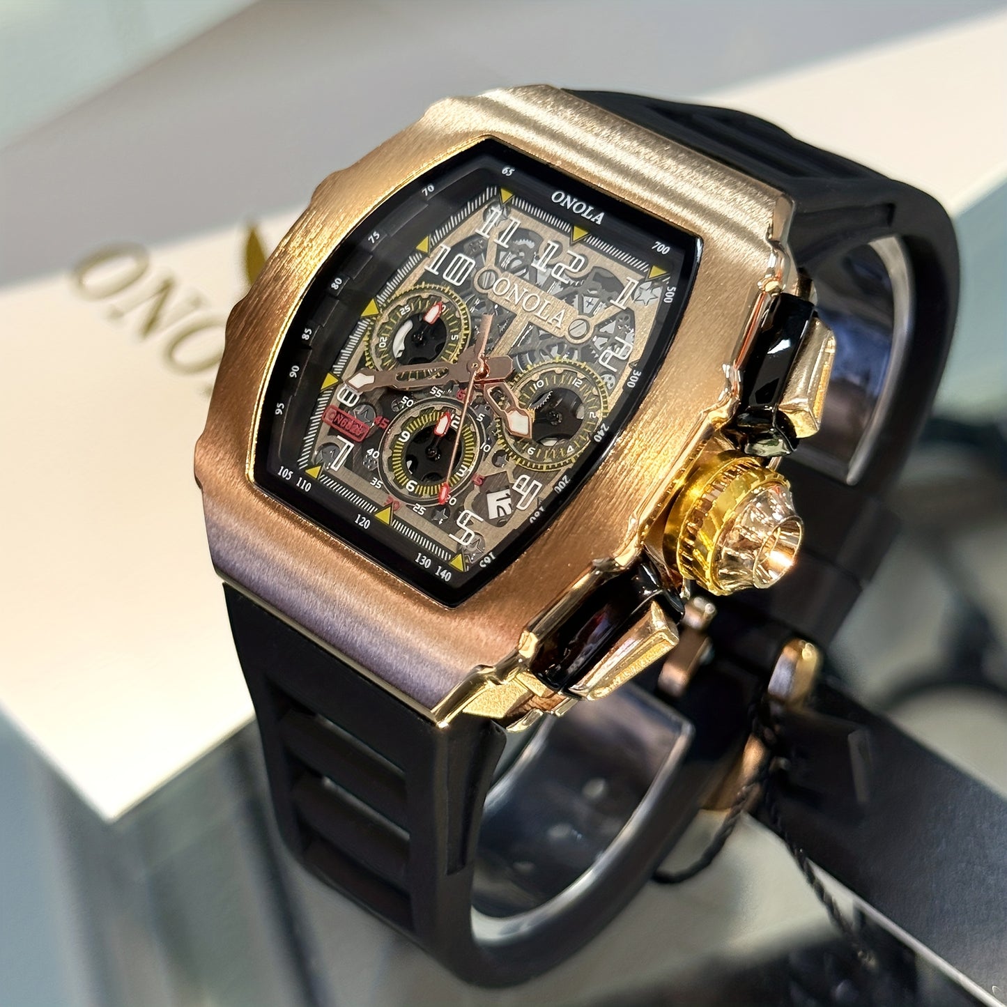 ONOLA Men’s Wine Barrel Quartz Watch – Luxury Chronograph with Date/Day/24H Indicator