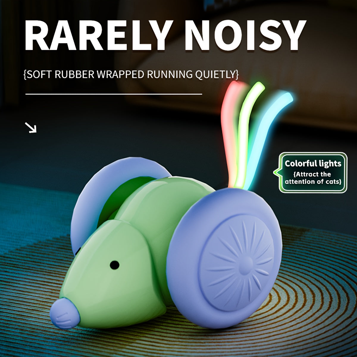 Interactive White Glowing Tail Mouse – USB Rechargeable Cat Toy, 1.58"x2.4"