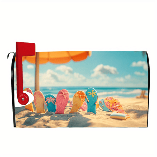 Flip-flops on the Beach Design — Magnetic Mailbox Cover, 21x18"