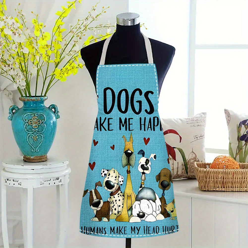 Dogs Make Me Happy Apron – Whimsical Unisex Kitchen & BBQ Apron for Dog Lovers, (21.6" x 26.8")