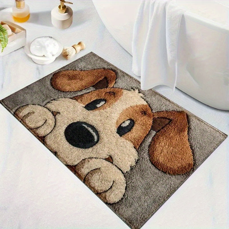 Dog-Patterned Faux Cashmere Bath Mat, 20x32"