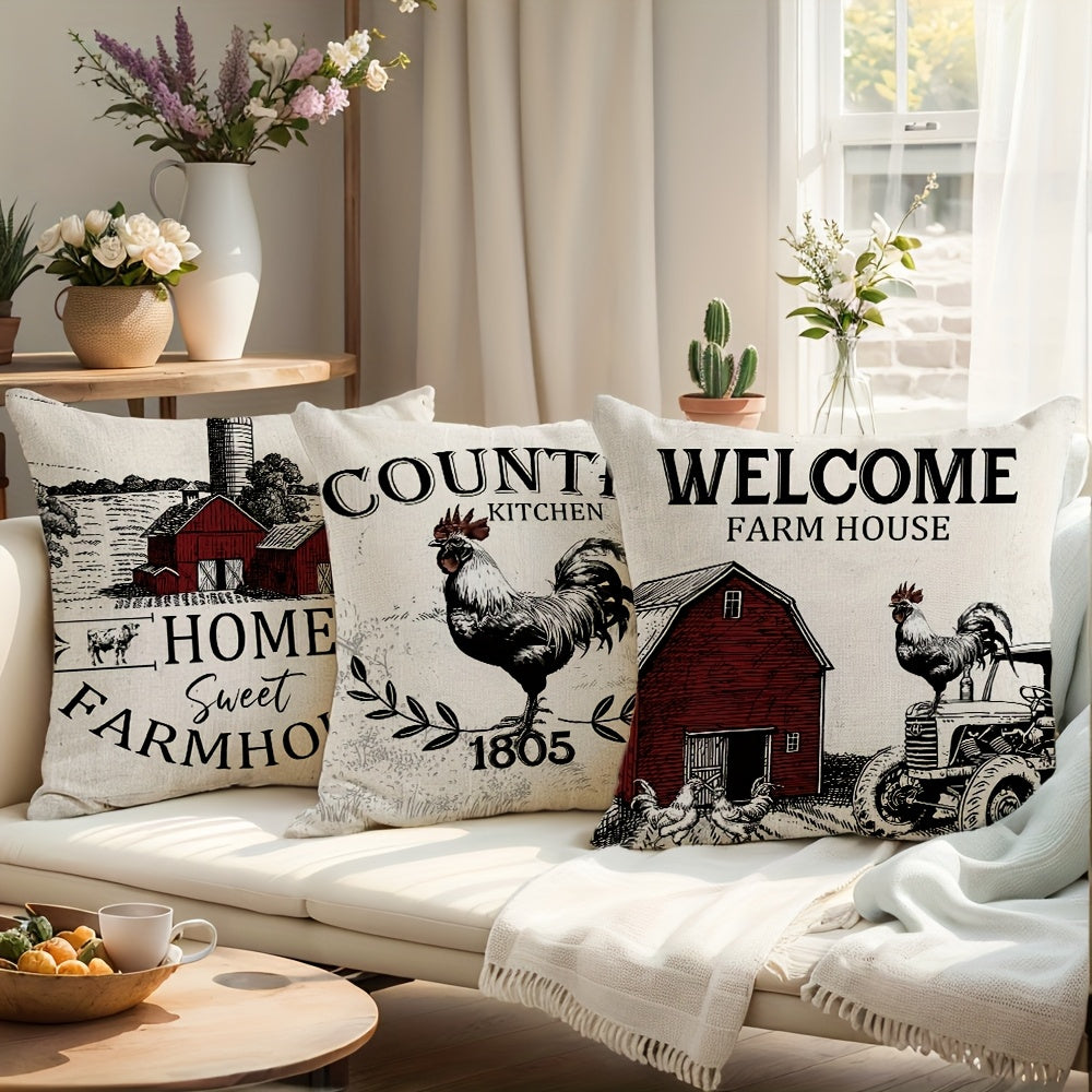 Vintage Farmhouse Pillow Cover – Country Kitchen Rooster, 18"x18"