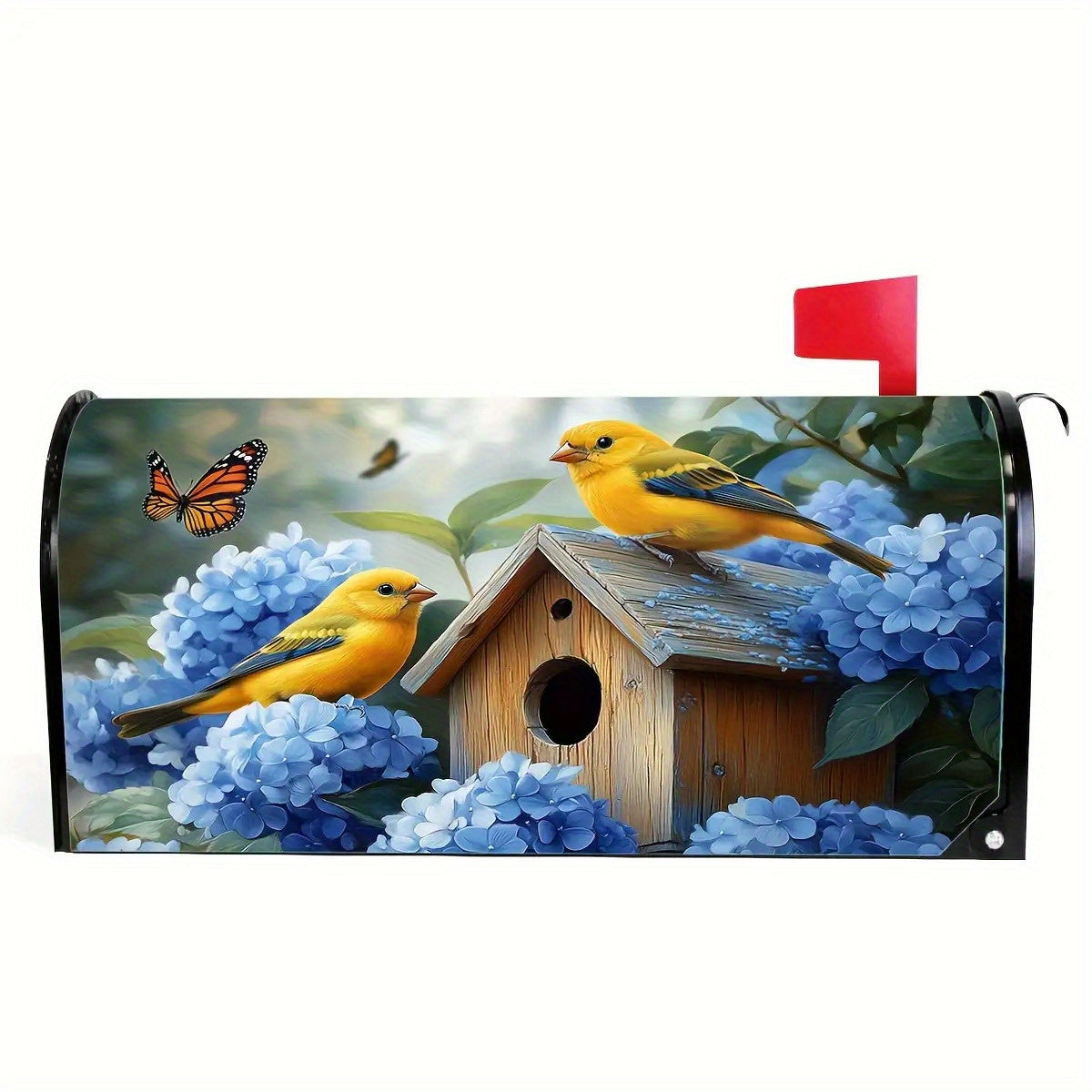 Golden Finch & Hydrangea Mailbox Cover – 18x21" - Coastal Pillows Plus