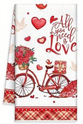 Charming 16x24 inch polyester kitchen towels featuring Valentine's Day gnomes, red trucks, and teddy bear designs for holiday décor – Coastal Pillows Plus.