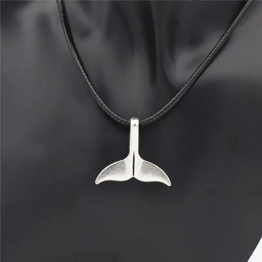 Leather Cord Whale Tail Charm Pendant