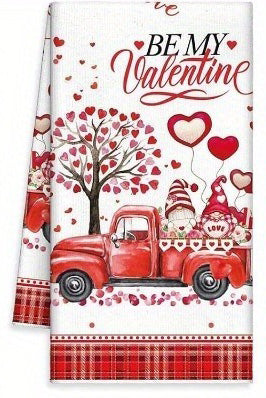 Charming 16x24 inch polyester kitchen towels featuring Valentine's Day gnomes, red trucks, and teddy bear designs for holiday décor – Coastal Pillows Plus.