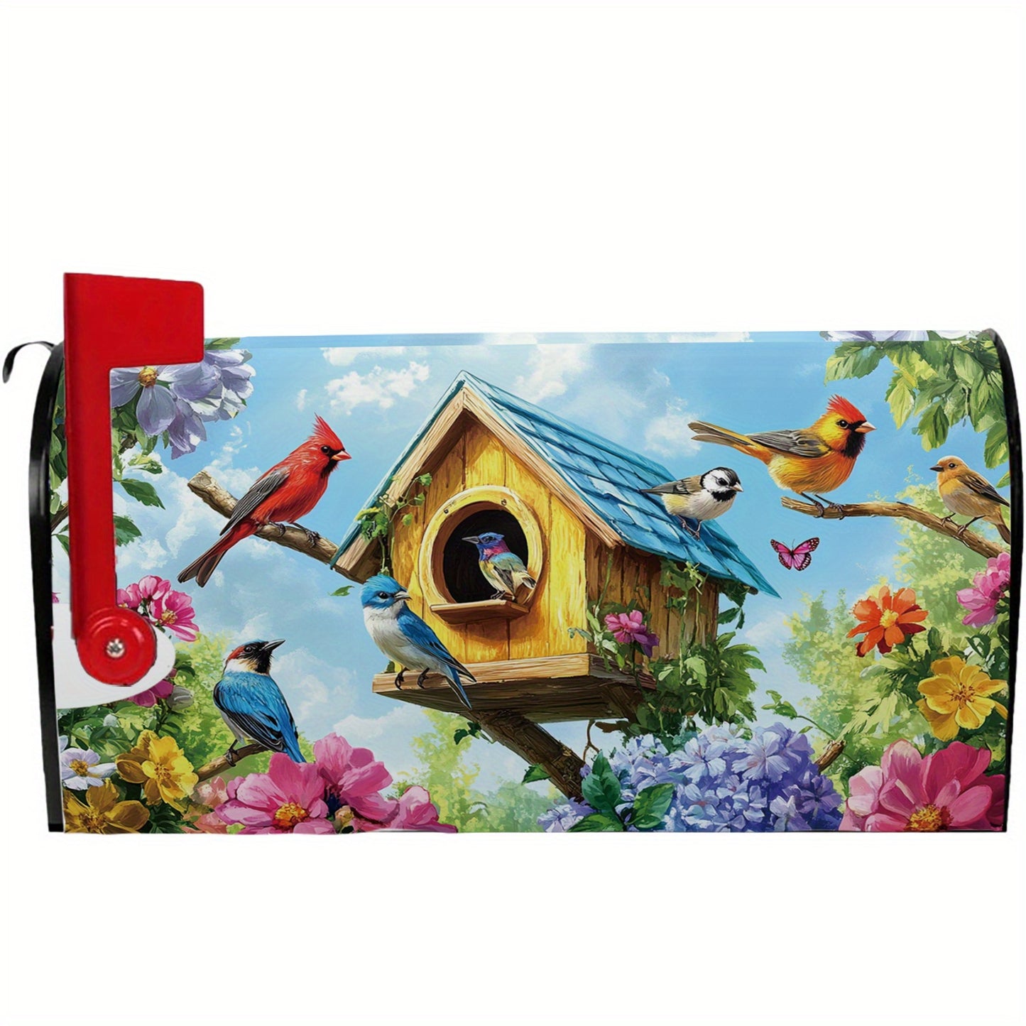 Vibrant Birds & Multi-Color Blooms Magnetic Mailbox Cover – 18x21" - Coastal Pillows Plus