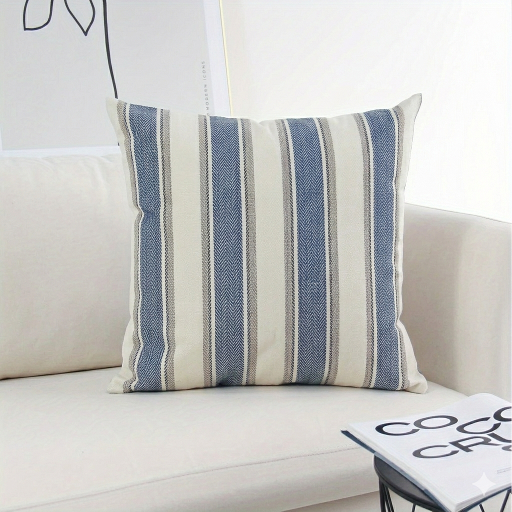 Chic Blue Striped Throw Pillow Cover in Coastal Style Nautical Décor, 18x18" - Coastal Pillows Plus
