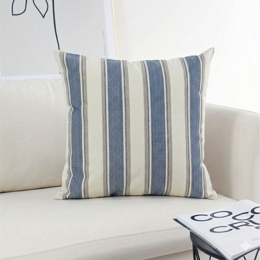 Chic Blue Striped Throw Pillow Cover in Coastal Style Nautical Décor, 18x18" - Coastal Pillows Plus