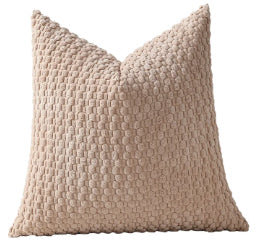 Artisanal 18x18 inch pillow covers in cream, mocha, camel, and beige featuring plush corduroy and chunky knit textures for coastal décor – Coastal Pillows Plus.