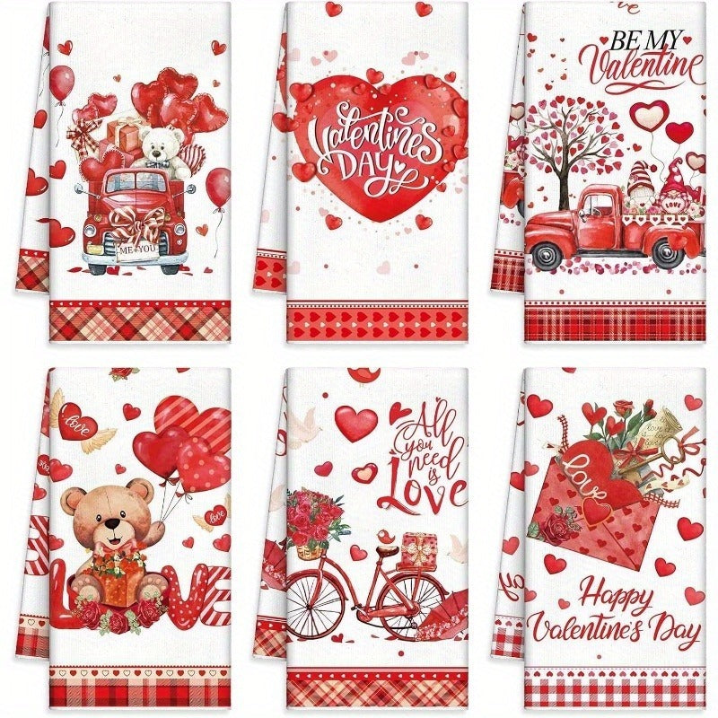 Charming 16x24 inch polyester kitchen towels featuring Valentine's Day gnomes, red trucks, and teddy bear designs for holiday décor – Coastal Pillows Plus.