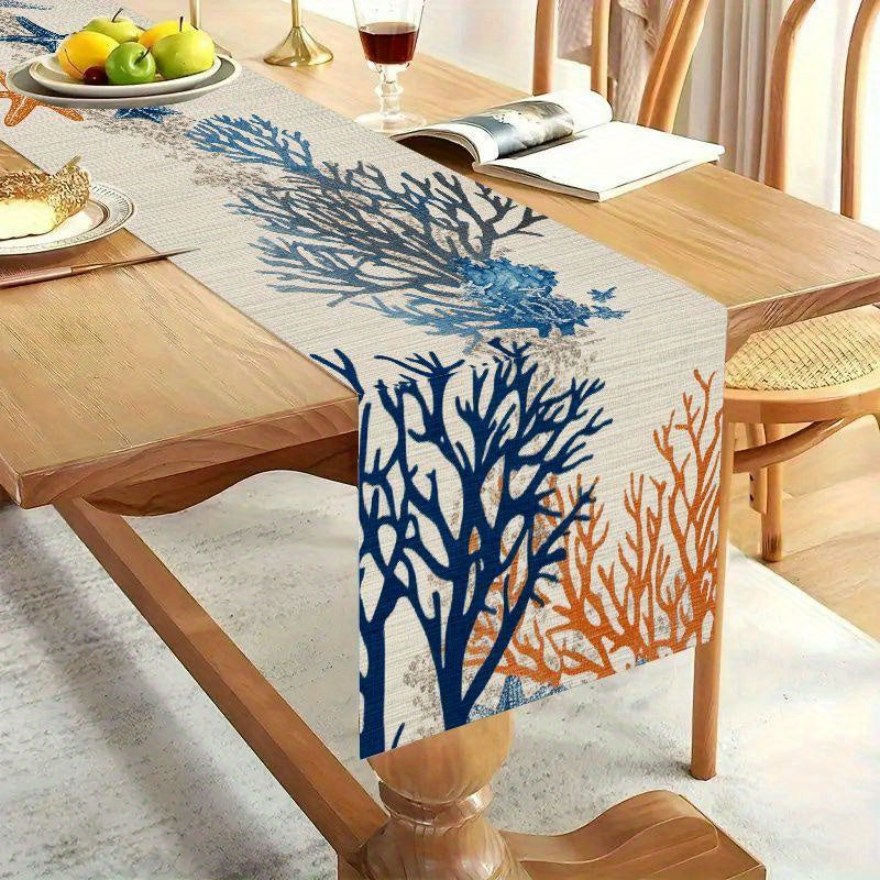 Chic Starfish and Coral Coastal Accent Table Runner for Indoor and Outdoor Spaces - Available in 13x36" or 13x72"