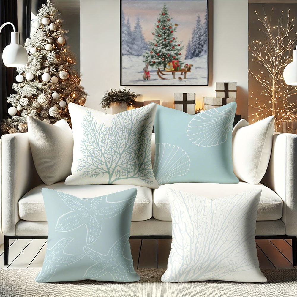 Serene Coastal Beach Pillow Cover featuring Seashells and Starfish Summer Vibes décor - 18x18" - Coastal Pillows Plus