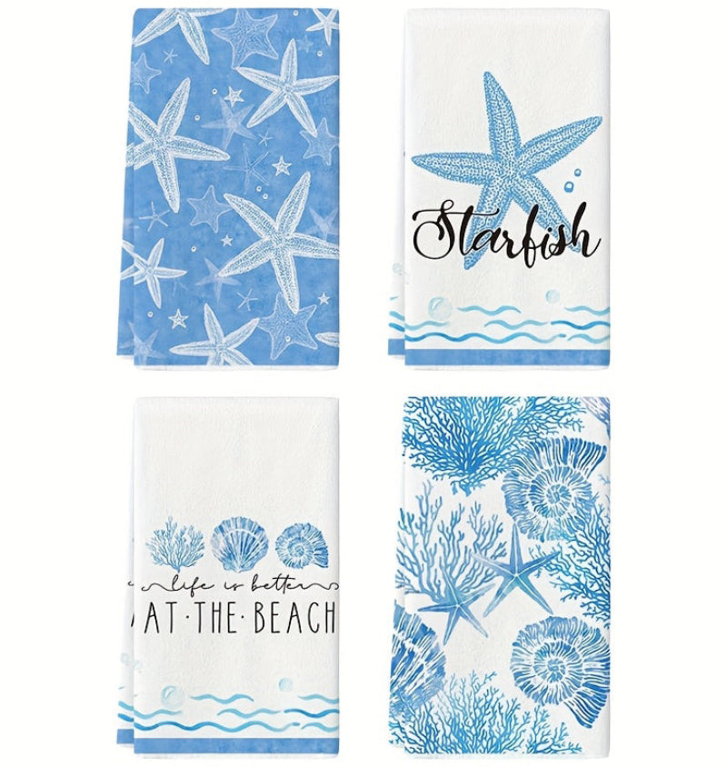 Serene Coastal Starfish Hand Towels for Nautical Bathroom Décor, 16x24"