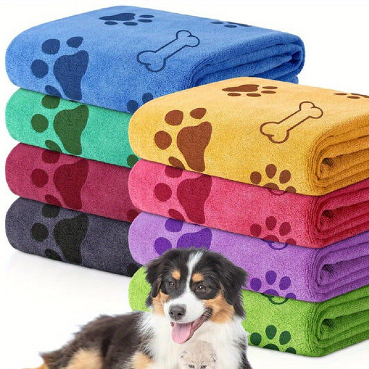 Paw Print & Dog Bone Design — Quick-Dry Absorbent Pet Towels – 19.6x37.4" (Medium Dogs)