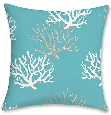 Vibrant turquoise and white coral reef pattern decorative pillowcase for nautical décor – Coastal Pillows Plus.