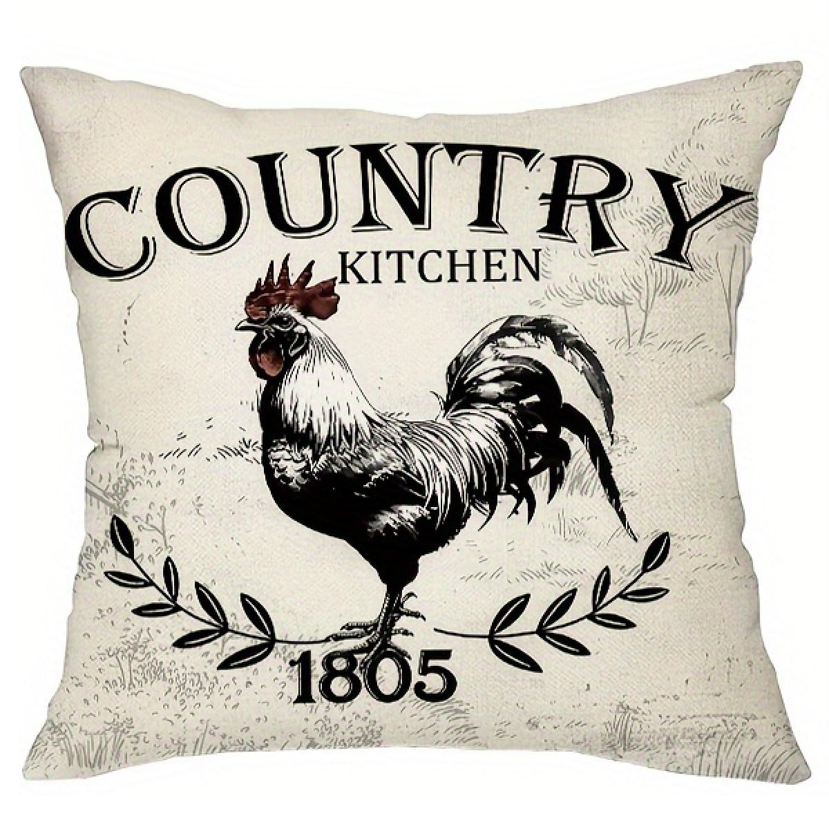 Vintage Farmhouse Pillow Cover – Country Kitchen Rooster, 18"x18"