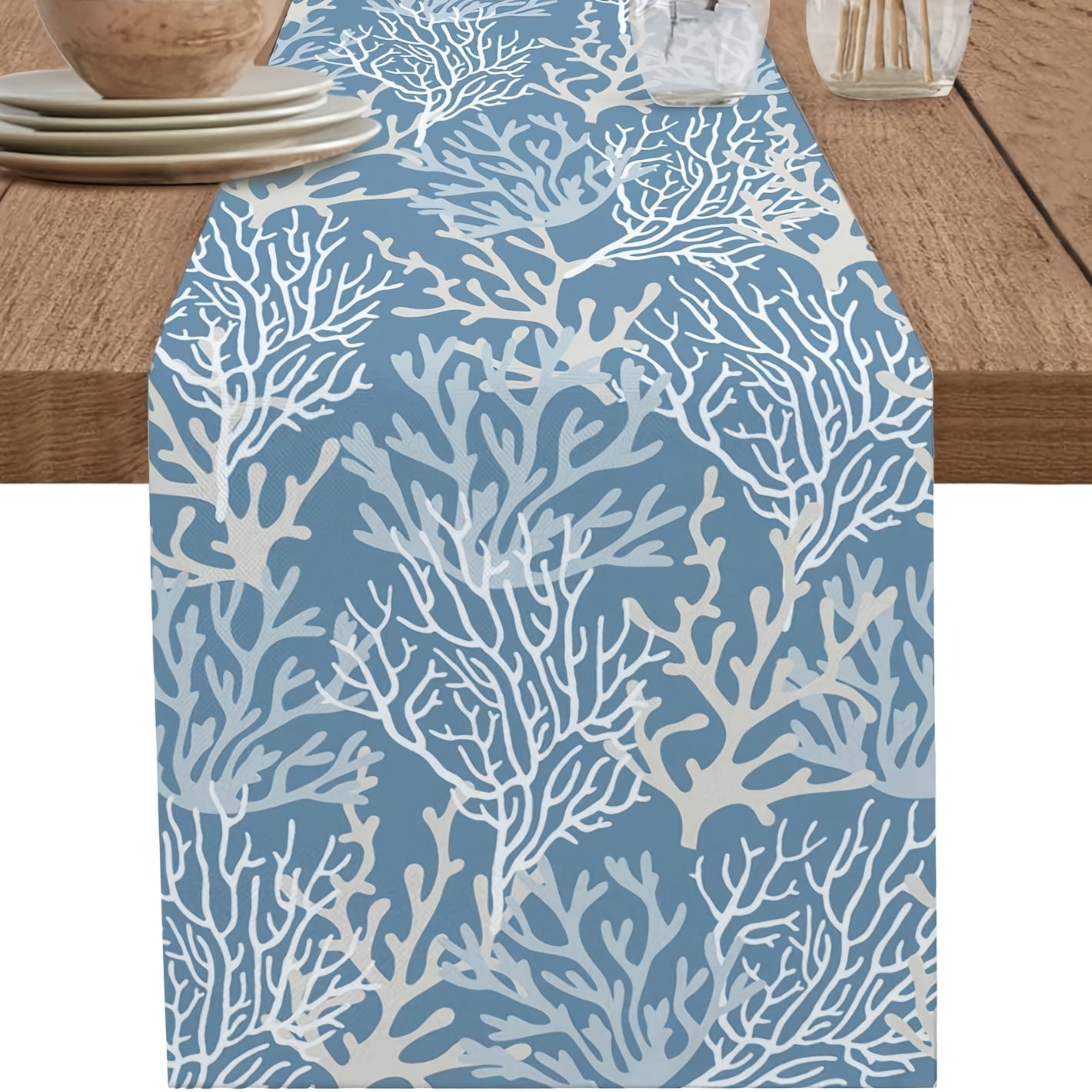Crisp Summer Ocean Coral Table Runner with Nautical Coastal Design - Available in 13x17" or 13x72"