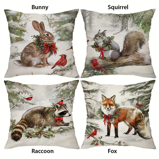 Farmhouse Holiday Throw Pillow Covers – Bunny, Squirrel, Raccoon & Fox Winter Designs