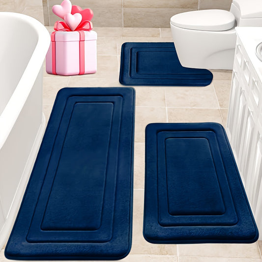 Dark Blue Memory Foam Bath Mat for Supportive Bathroom Décor in Multiple Sizes - Coastal Pillows Plus