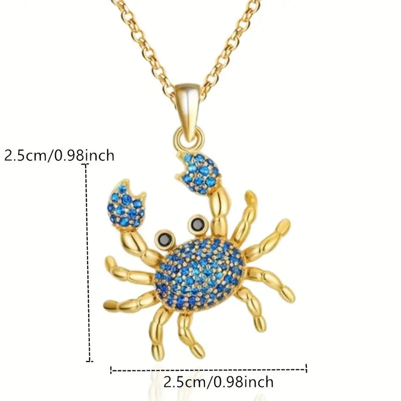 Blue Crab Rhinestones Necklace