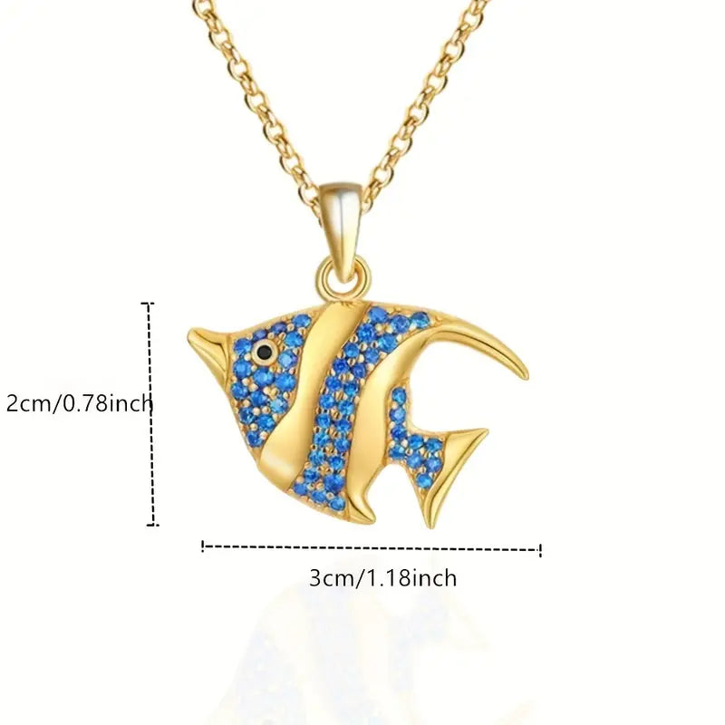 Blue Fish Rhinestones Necklace